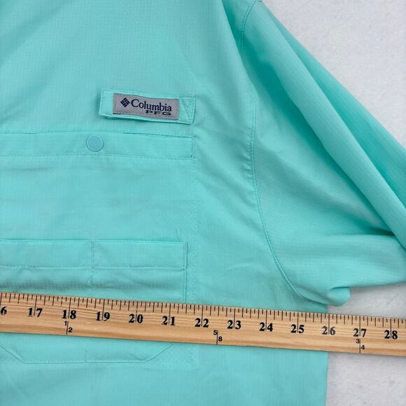 Columbia PFG Shirt Mens XL Aqua Long Sleeve Button Up Vented Fishing Omni-Shade - Picture 12 of 14